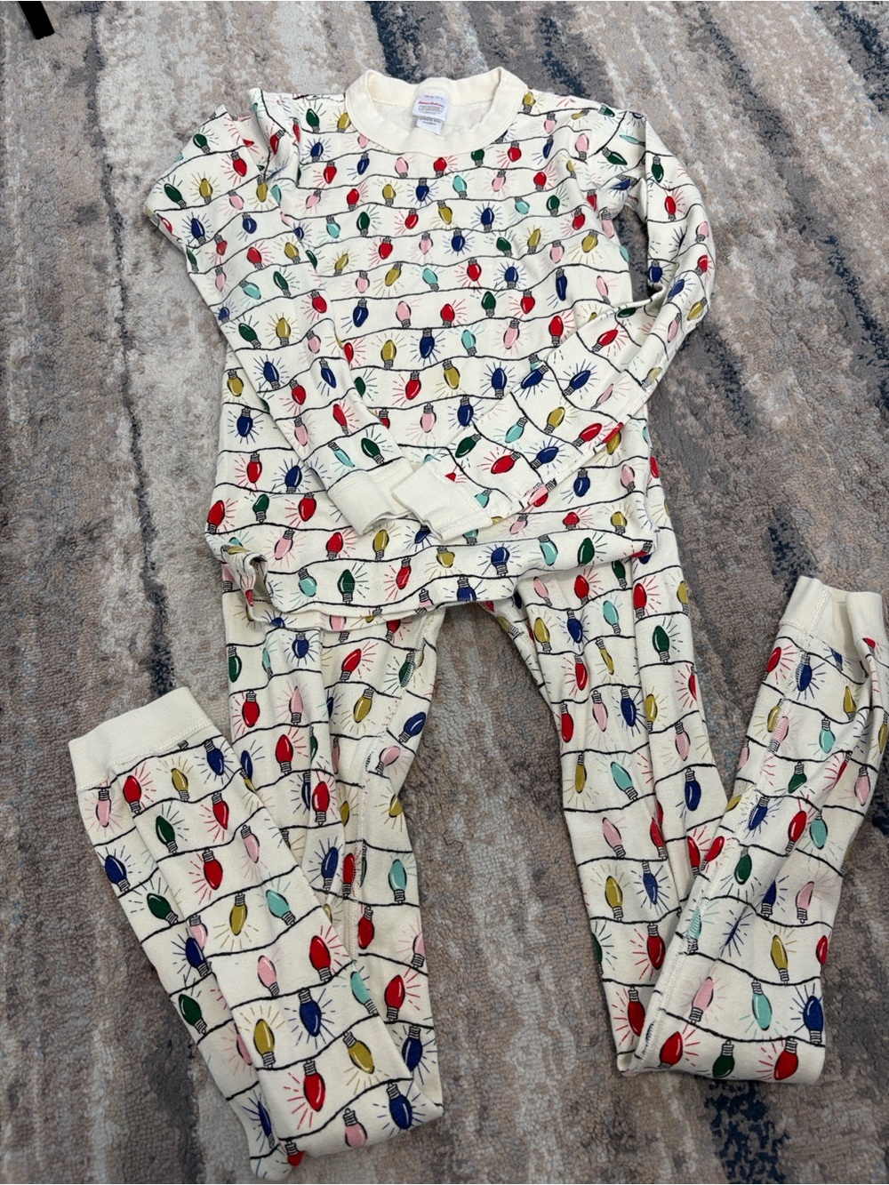 Hanna Andersson Cream Pajama Top with Red, Blue, Green, Pink & Gold Light Bulbs